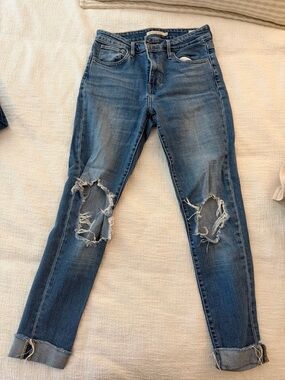 Boyfriend Distressed Denim Jeans - Blue